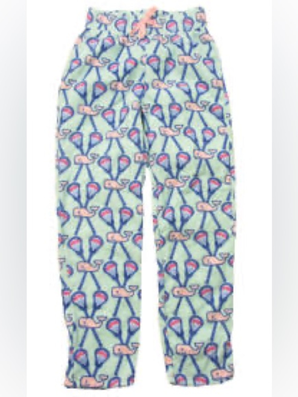 Vineyard Vines Girls Light Teal Whale Print Pajama Bottoms with Pink Accents